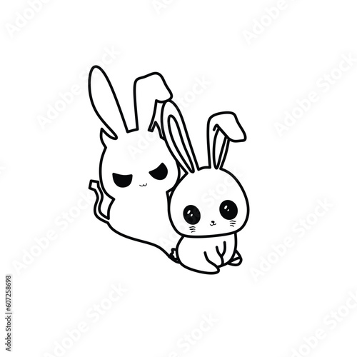 Vector, Image of rabbit and devil icon, black and white color, with white background