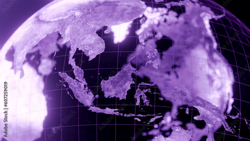Obraz premium 3D render of indonesia globe map, Technology and Futuristic purple line glowing Earth Background