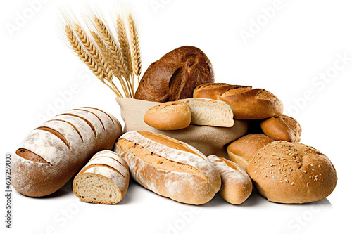 Fresh Homemade Bread Set Isolated on White Background. created with Generative AI
