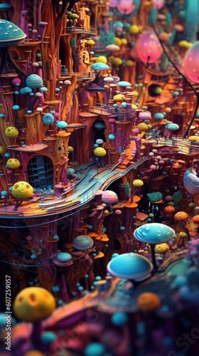 modern subculture style crazy abstract background with tiny world made of 3d doodles, ai generated image