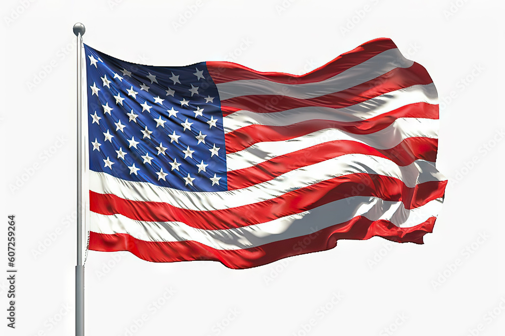 Obraz premium Proudly Flying: Isolated Flag of the United States of America on White Background. created with Generative AI