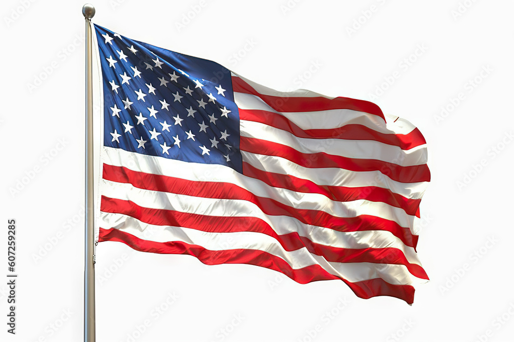 Obraz premium Proudly Flying: Isolated Flag of the United States of America on White Background. created with Generative AI