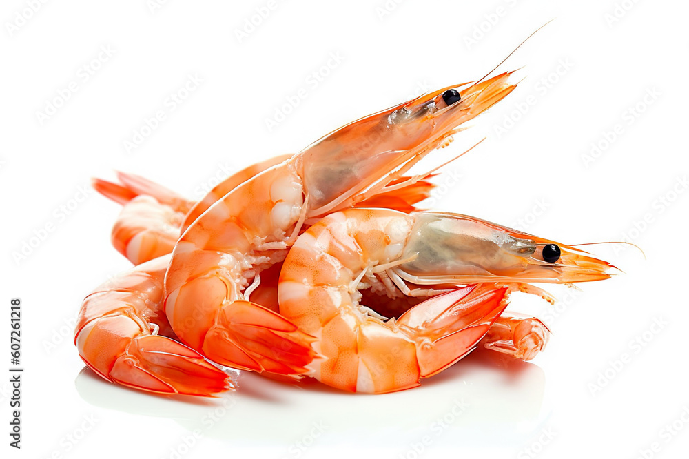 Indulge in the Close-Up View of Deliciously Prepared Shrimp, Glistening and Tempting, on a White Background. created with Generative AI Indulge in the Close-Up View of Deliciously Prepared Shrimp, Glistening and Tempting, on a White Background. created with Generative AI