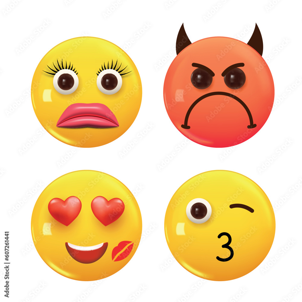 Set of 3d icon yellow color smile emoji. Set Icon Smile Emoji. Vector Set of 3d icon yellow color smile emoji. Set Icon Smile Emoji. Vector