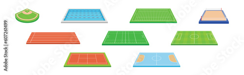 Pitch or Sports Ground as Outdoor Playing Area for Various Sport Vector Set