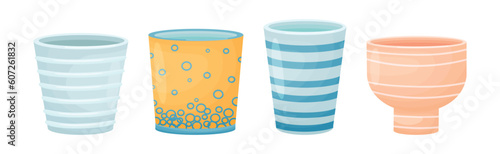 Shaped Ceramic or Clay Empty Pot and Container for Decor Vector Set