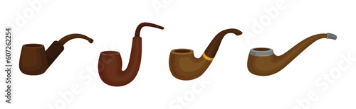 Tobacco Pipe with Chamber, Thin Hollow Stem and Mouthpiece Vector Set