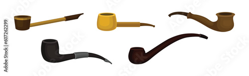 Tobacco Pipe with Chamber, Thin Hollow Stem and Mouthpiece Vector Set