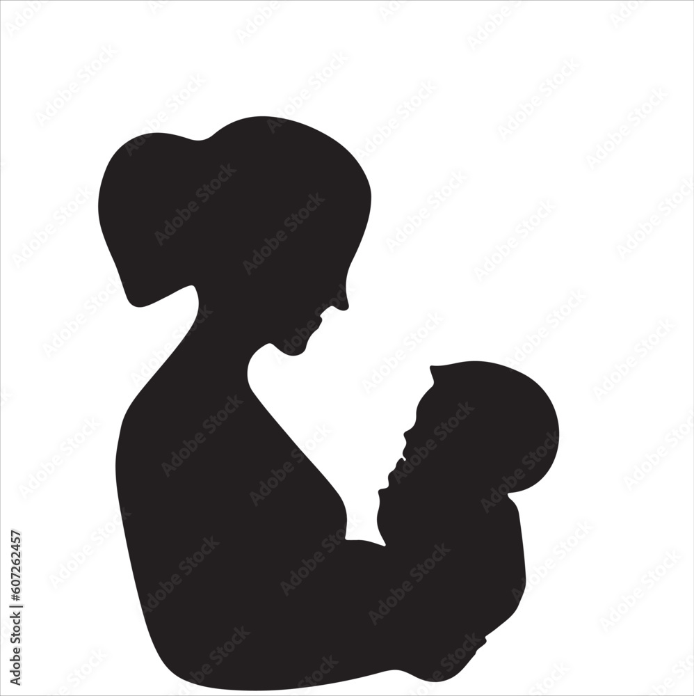 Mom and children silhouettes vector illustrator