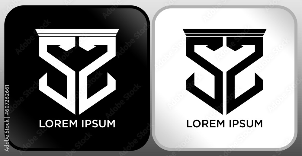 SZ Letter SHIELD Logo Design. Creative Modern S Z Letter icon Black and white SZ Letter SHIELD Logo Design. Creative Modern S Z Letter icon Black and white
