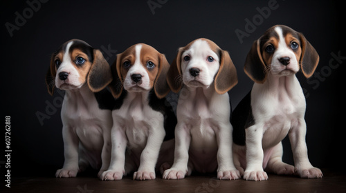 Cute excited beagle puppies on a minimalistic background. Generative AI