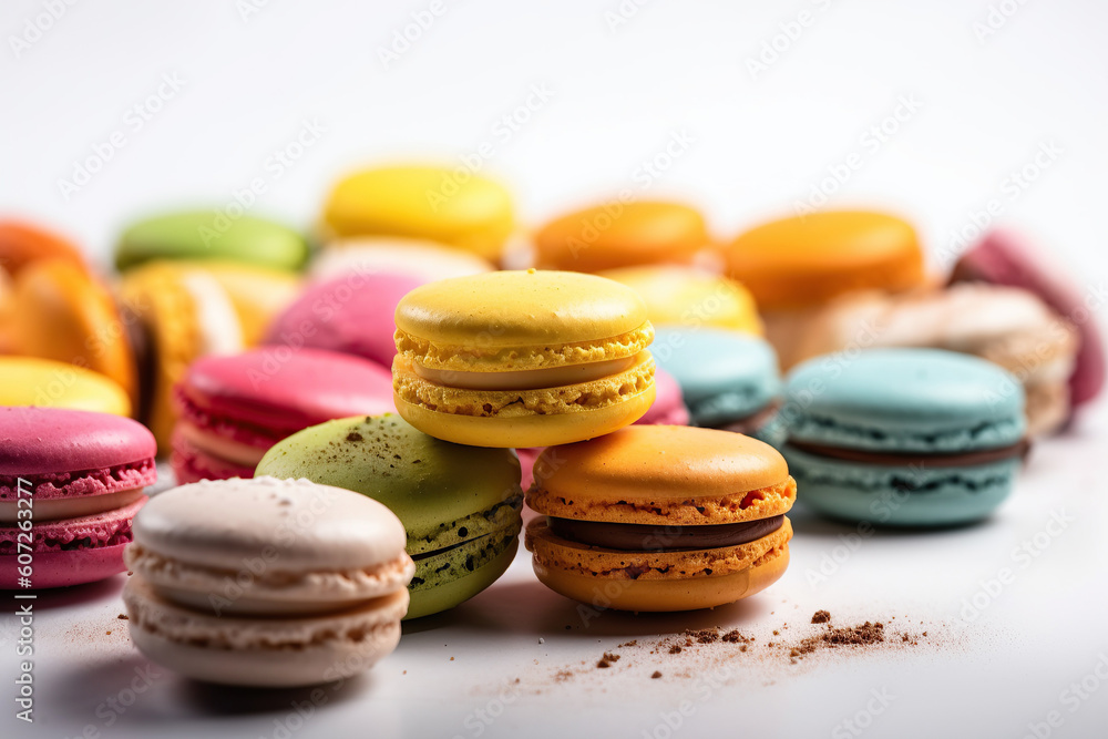 Delicious multicolored macaroons. Generative AI illustration. Delicious multicolored macaroons. Generative AI illustration.