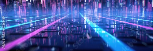 abstract futuristic background with pink blue glowing neon moving high speed wave lines and bokeh lights. Data transfer concept Fantastic wallpaper, Ai Generative © AKKA