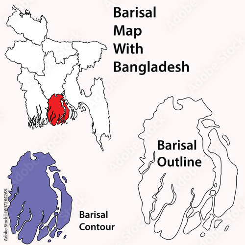 Barisal City, barisal district, Republic of Bangladesh, scribble sketch City of Barishal map, outline map, Contour map photo