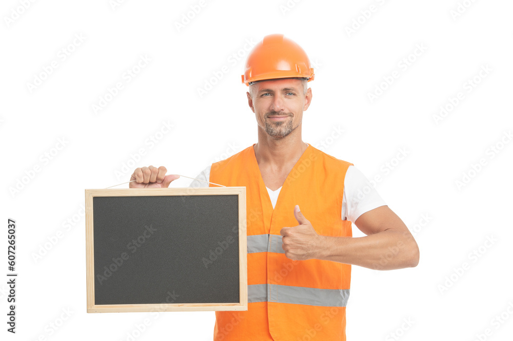 builder show advertisement on background, thumb up. photo of builder show advertisement builder show advertisement on background, thumb up. photo of builder show advertisement
