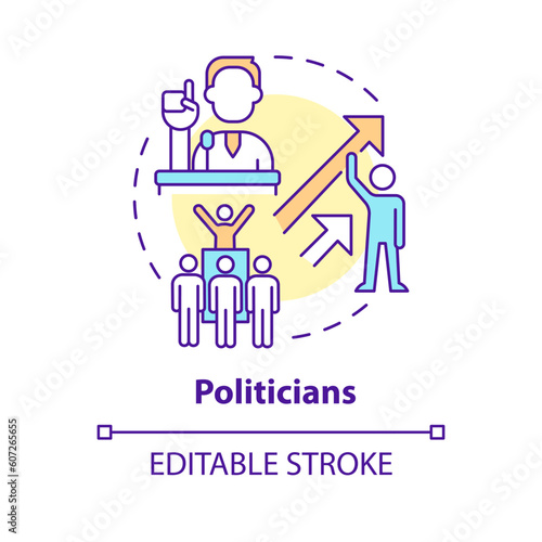 Politicians concept icon. Social issue. Raising awareness. Trend setter. Influence people. Political campaign abstract idea thin line illustration. Isolated outline drawing. Editable stroke