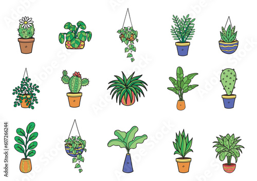 green organic houseplants elements collection