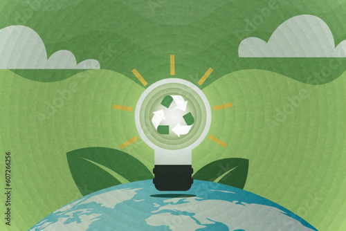 Light bulb with recycle symbol. Green ecology and environment concept. Vector illustration.