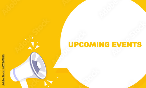 Upcoming events. Flat, yellow, upcoming events banner. Vector illustration.