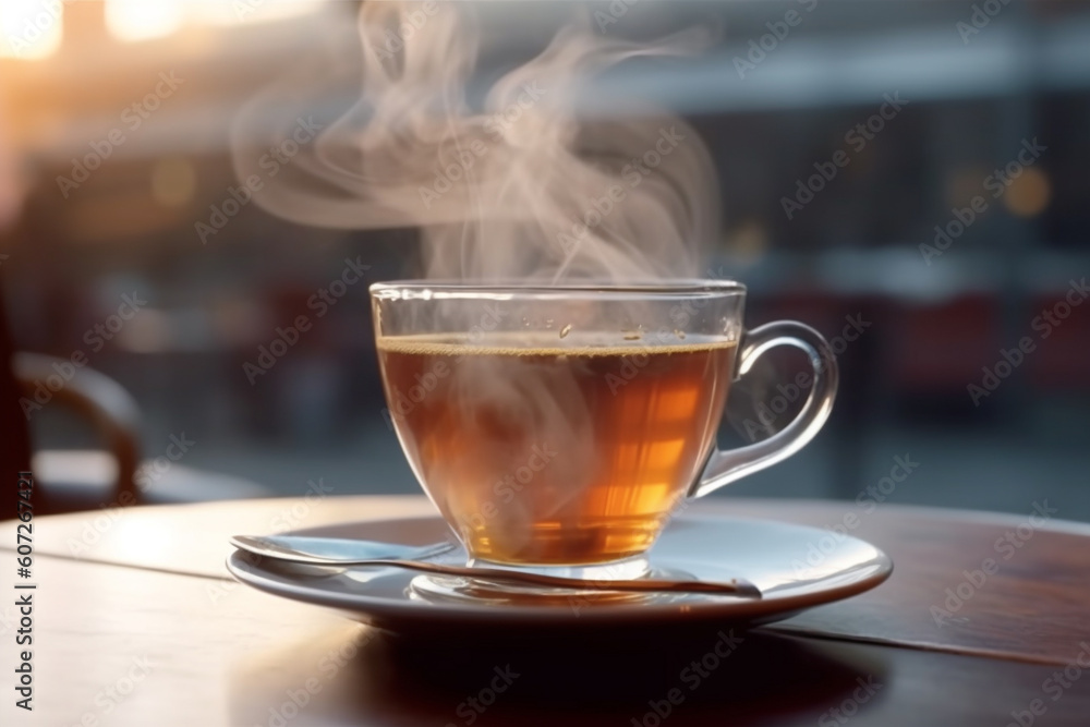 Hot tea cup on the table, Generative AI Hot tea cup on the table, Generative AI