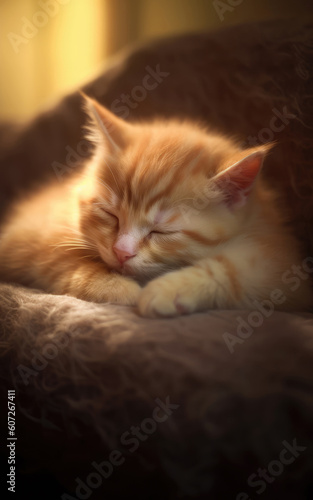 Sleeping cat, background, wallpaper, digital illustration, AI generated © Graphinate