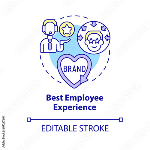 Best employee experience concept icon. Customer service. Retail trend. Brand growth. Invest in people. Employee benefit abstract idea thin line illustration. Isolated outline drawing. Editable stroke