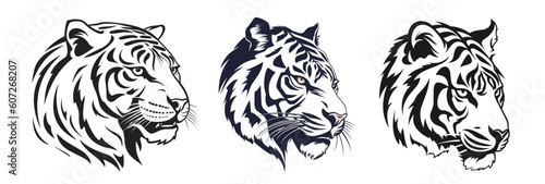 Black and white tiger head logo set vector illustration