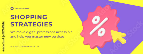 Shopping strategies retail business management sale discount social media banner 3d icon vector