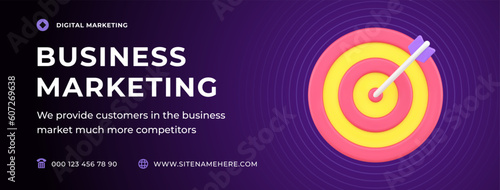 Successful business marketing strategy optimization target aim social media banner 3d icon vector