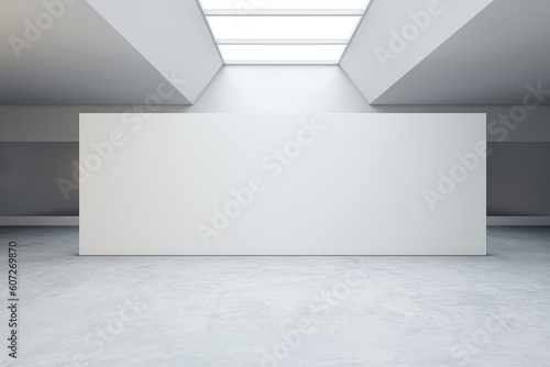 Canvastavla Modern bright gallery with blank white wall background and concrete grey floor