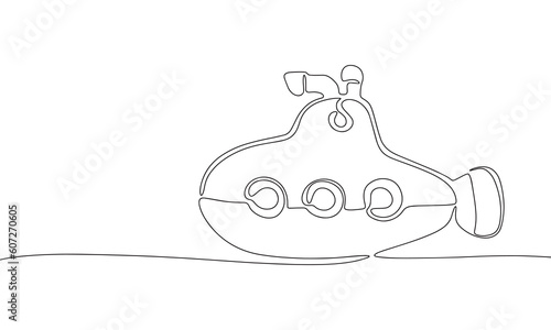 Submarine toys isolated on white background. Line art children toy. One line continuous vector illustration. 