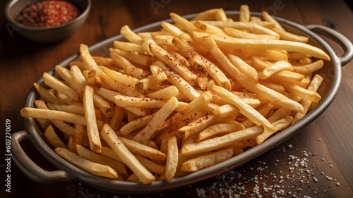 A closeup view of a tray of cajun style french fries Generative AI