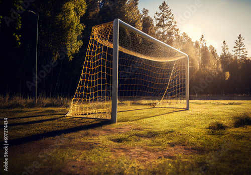 football goal in the yard for schoolchildren. ai generated Generative AI photo