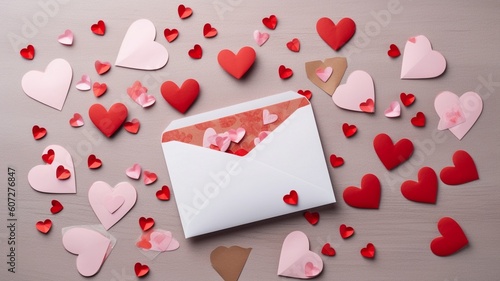 Valentine day background with envelope paper card Generative AI