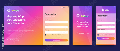 Modern Colorful Sign Up and Sign In forms. Blue and red gradient. Registration and login forms page. Professional web design, full set of elements. User-friendly design materials.