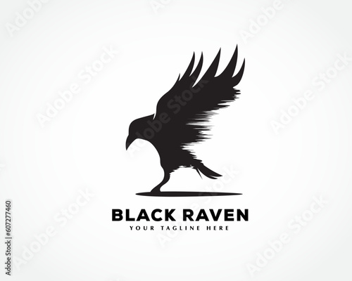 silhouette flying fast raven bird landing logo symbol design template illustration inspiration