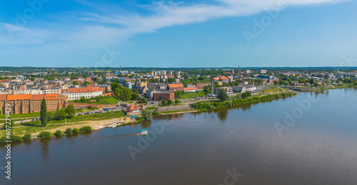 Panoramic aerial view. Old town of Grudziadz at Wisla river. Poland