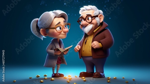 Grandparents day cartoon 3d July 23 Generative AI