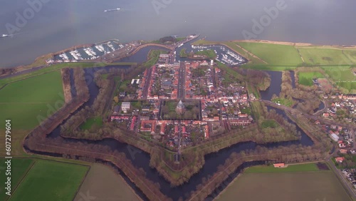 Aerial view at the Historic city Willemstad (Noord-Brabant) during sunset photo