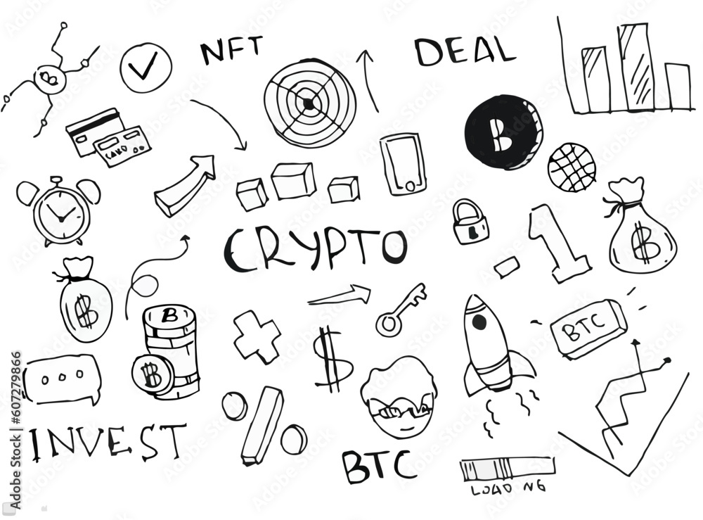 hand drawn doodle crypto growth concept illustration