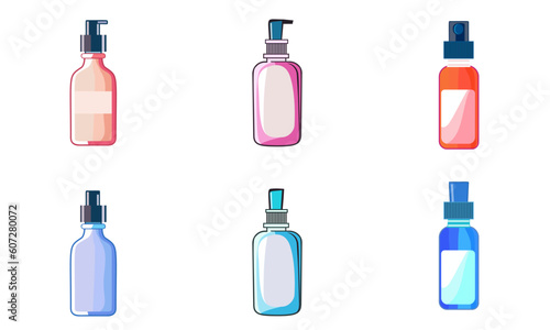 Set of serum bottles and body lotion bottles isolated on white esthetic medicine vector 
