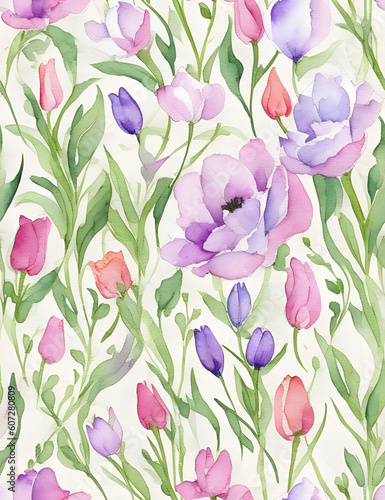 Wallpaper Mural Beautiful floral seamless pattern with hand drawn watercolor wild herbs and flowers. Stock illustration. Torontodigital.ca