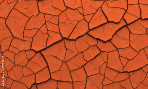 Dry and broken orange soil vector background , grungy dry cracking parched earth