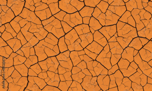 Dry and broken orange soil vector background , texture of grungy dry cracking parched earth