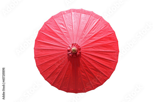 red umbrella viewed from above isolated on white photo