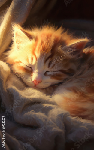 Sleeping cat, background, wallpaper, digital illustration, AI generated