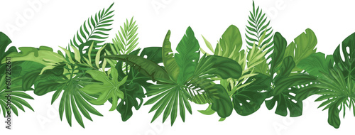 Tropical seamless border pattern with palm leaves.