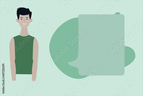 2D vector illustration of man near blank speech bubble