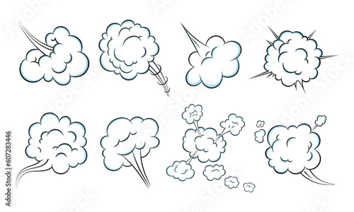 Smelling pop art comic book cartoon fart cloud flat style design vector illustration set. Bad stink or toxic aroma cartoon smoke cloud isolated on white background.