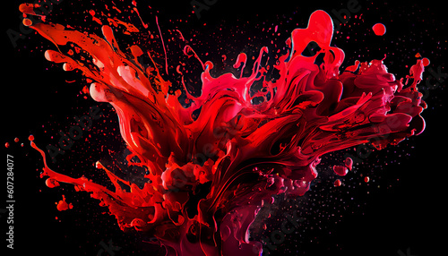 Abstract red colorful ink splash in water background. Generate Ai.